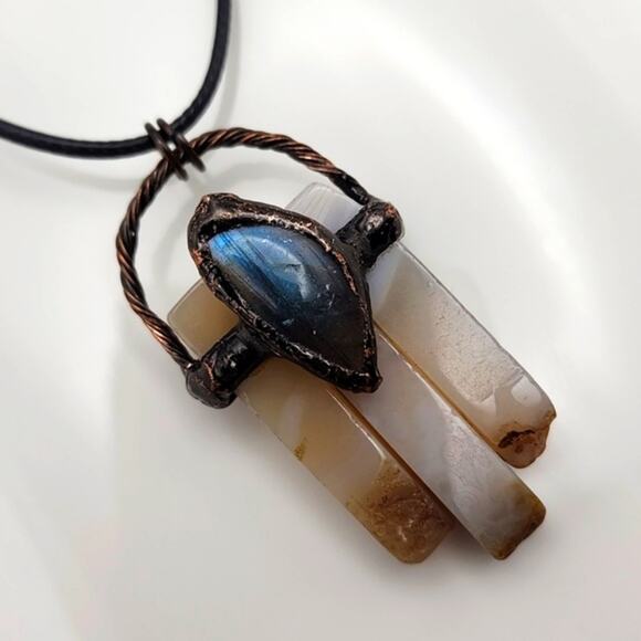 Genuine Labradorite & Triple Agate Necklace - Picture 1 of 15